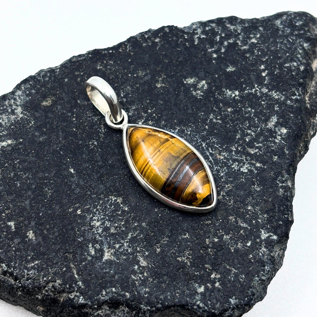 Tiger Eye Pendant Necklace, 925 Sterling Silver Boho Protection Amulet, Healing Crystal Jewelry Gift for Her