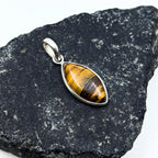 Tiger Eye Pendant Necklace, 925 Sterling Silver Boho Protection Amulet, Healing Crystal Jewelry Gift for Her