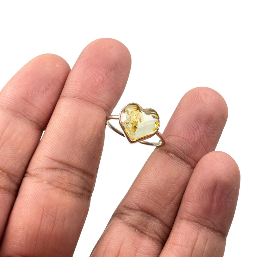 Citrine Heart Ring – 925 Sterling Silver, Faceted Yellow Gemstone, Handmade Promise or Statement Ring