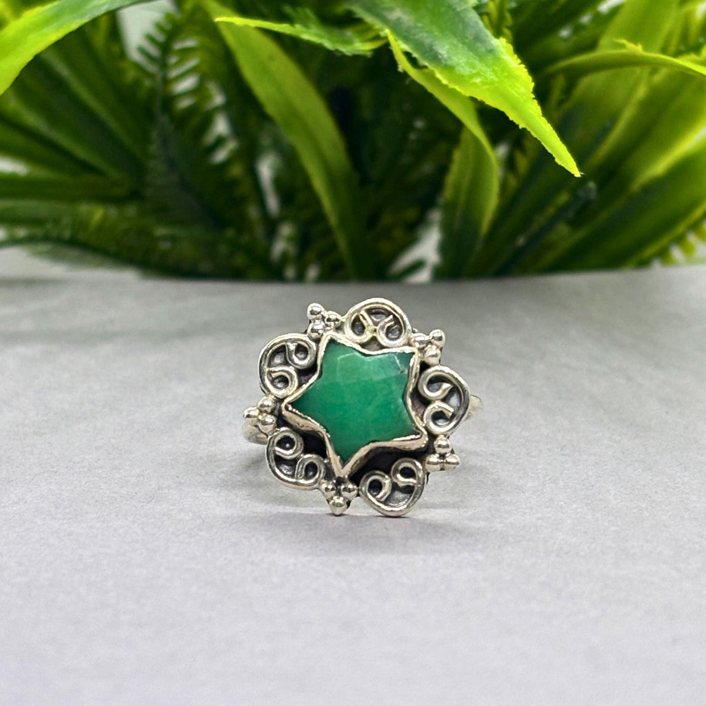 Green Onyx Star Ring: 925 Sterling Silver Celestial Jewelry
