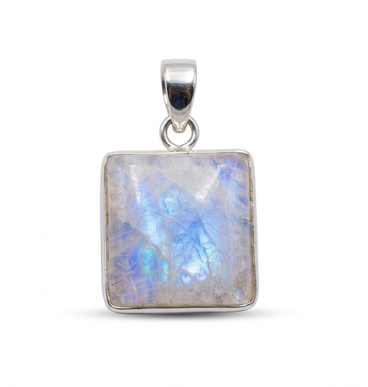 Square Moonstone Pendant – Sterling Silver Boho Gemstone Necklace