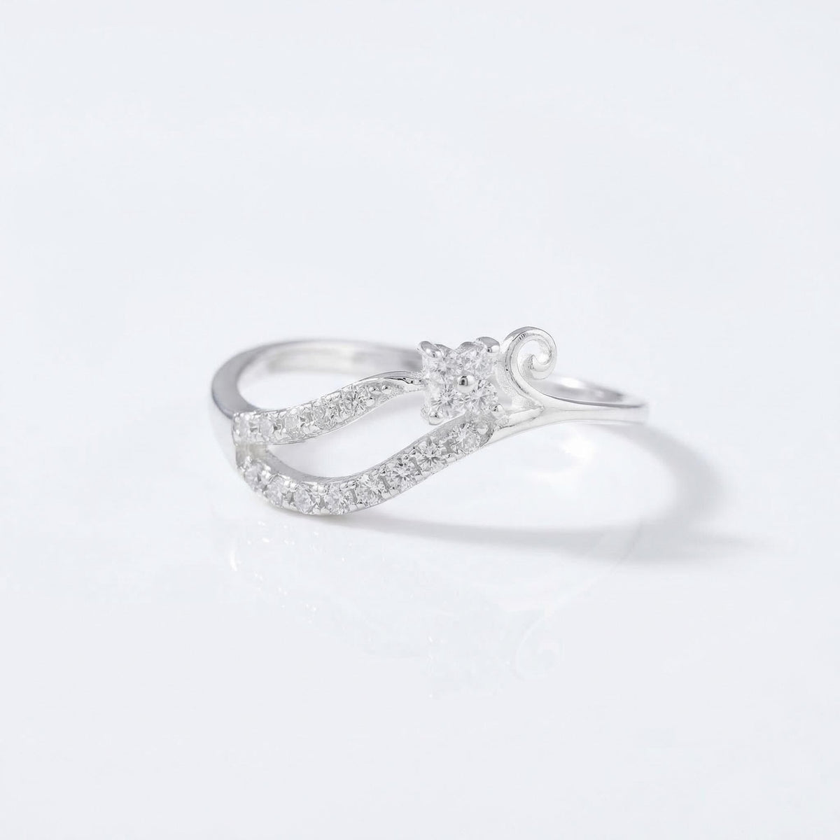 925 Sterling Silver CZ Wave Ring, Swirl Flower Band, Minimalist Stacking Promise Ring