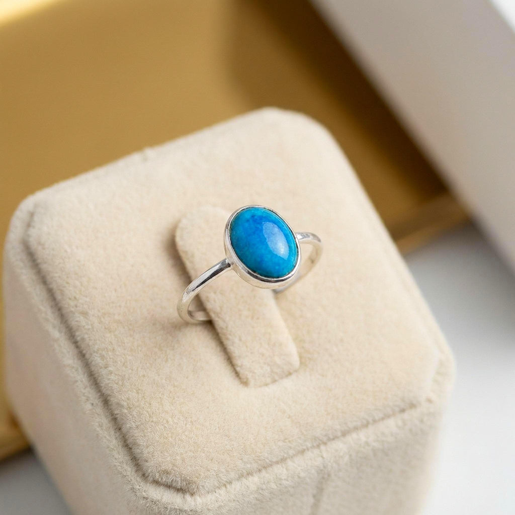 Handmade Oval Turquoise Ring | Oxidized 925 Sterling Silver Boho Jewelry