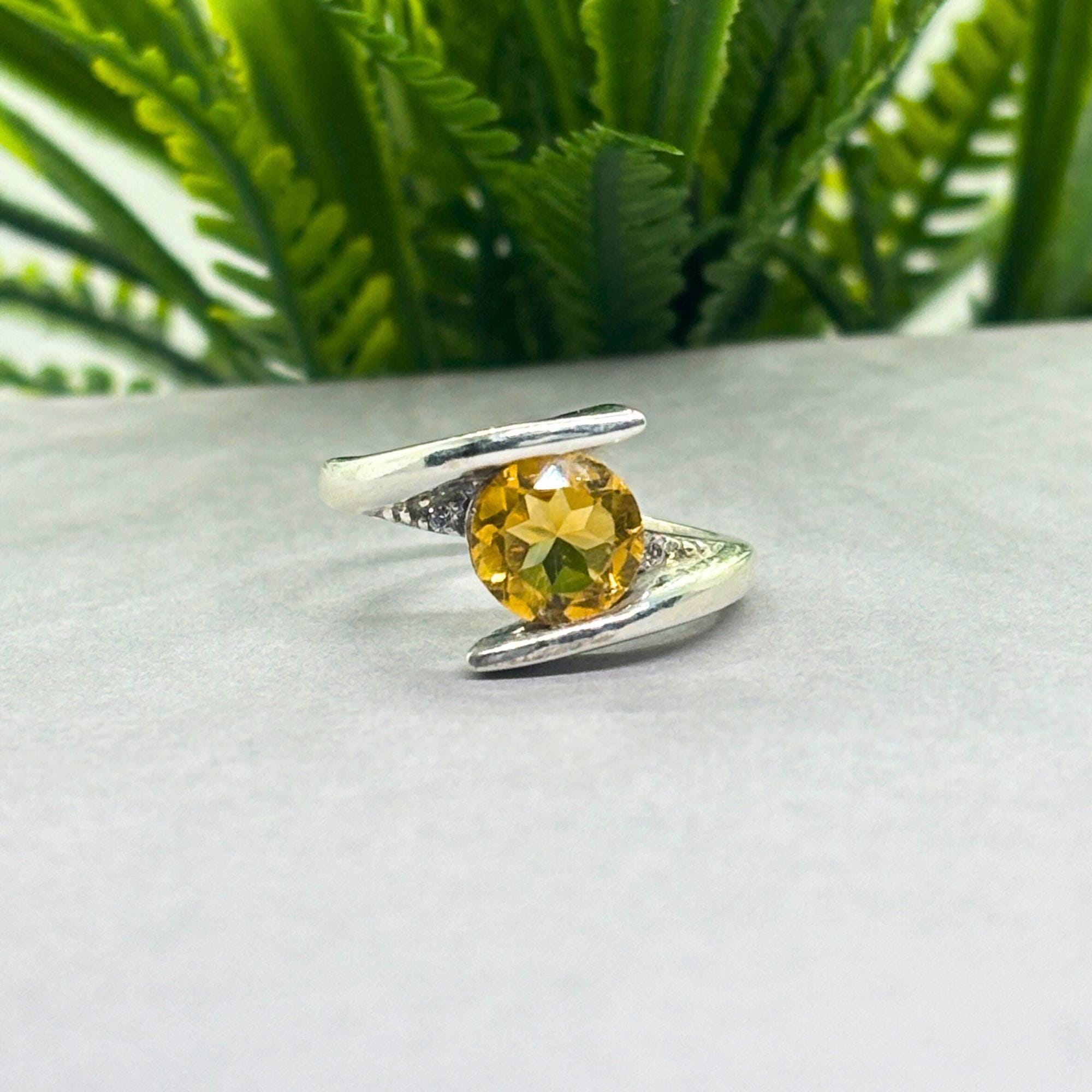 Natural Citrine Round Ring | 925 Sterling Silver | November Birthstone | Minimalist Gemstone Band | Handmade in Jaipur