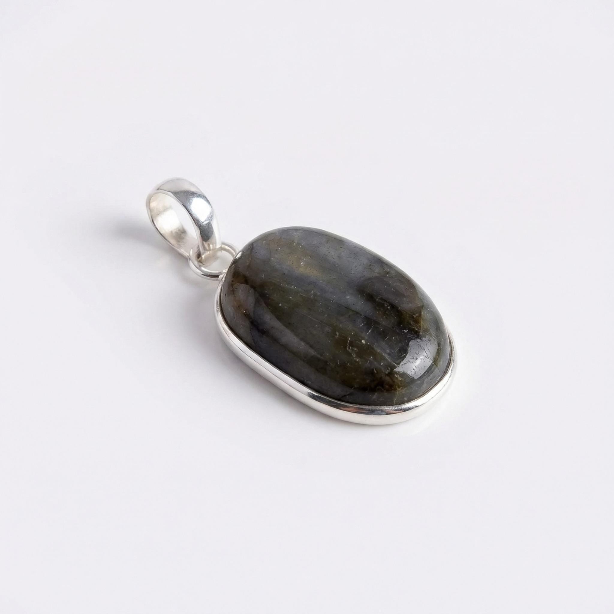Labradorite Oval Pendant: Sterling Silver Celestial Necklace