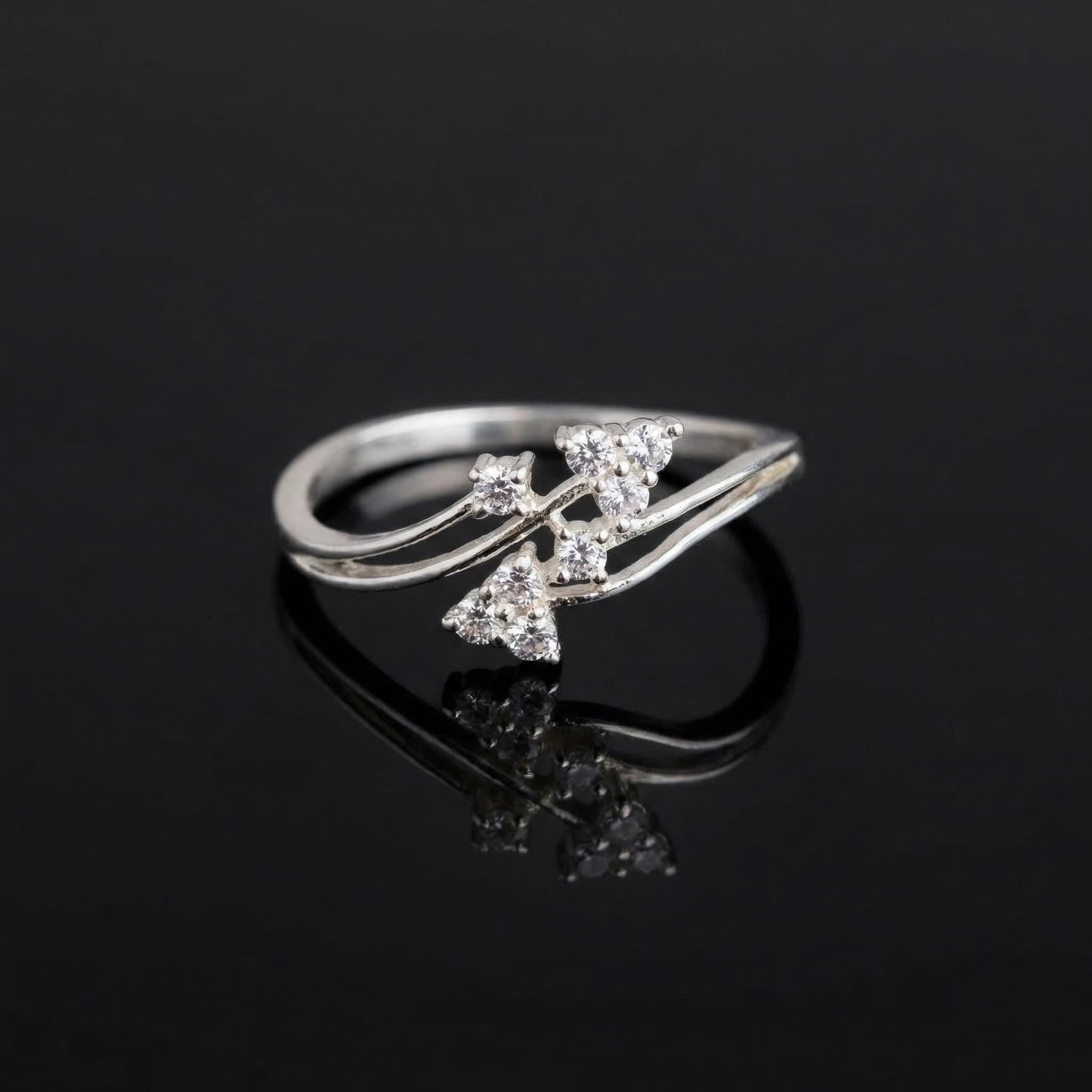 White Gold Floral Diamond Ring, Nature Inspired Leaf Band, Minimalist Cluster Engagement Ring
