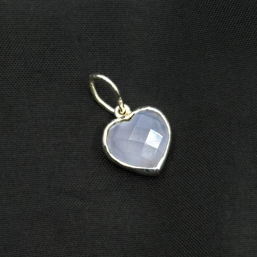 Faceted Lilac Chalcedony Heart Pendant - 925 Sterling Silver Charm