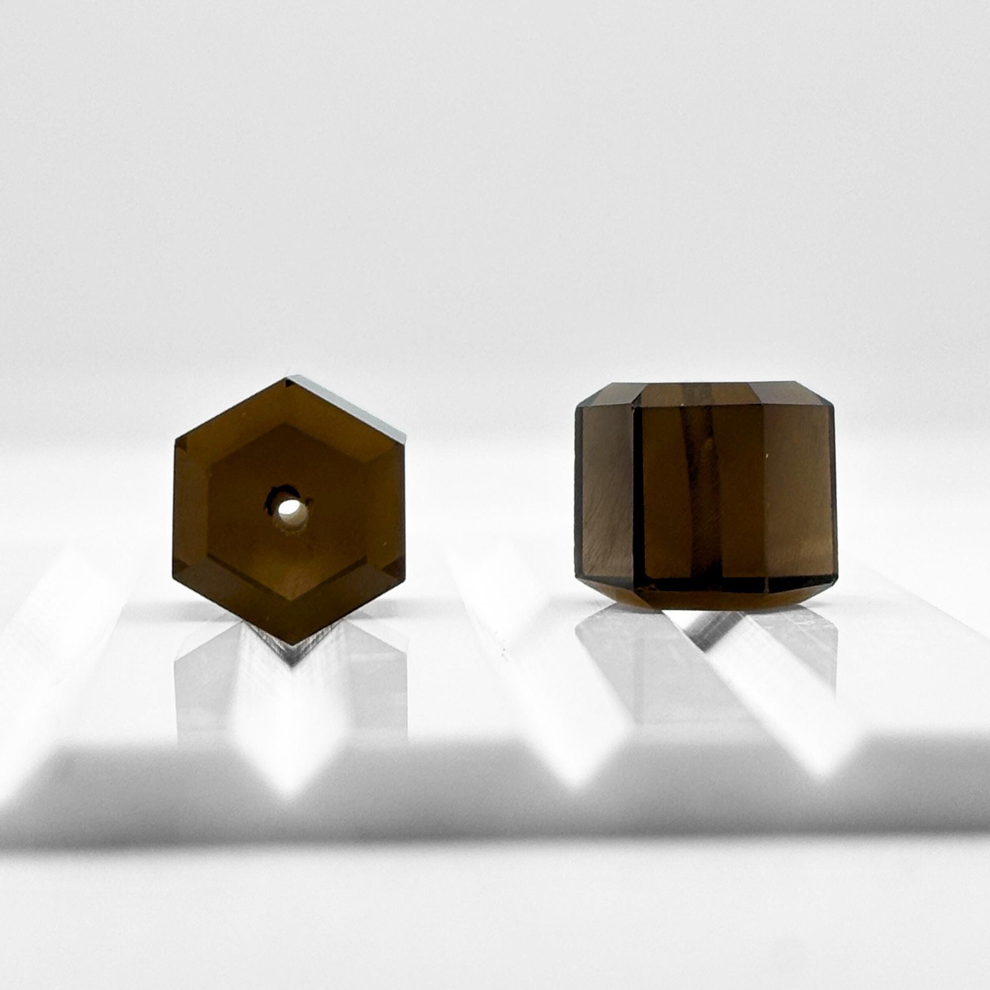 Smoky Quartz Beads: 10mm Faceted Cube, DIY Jewelry (2 Pcs)