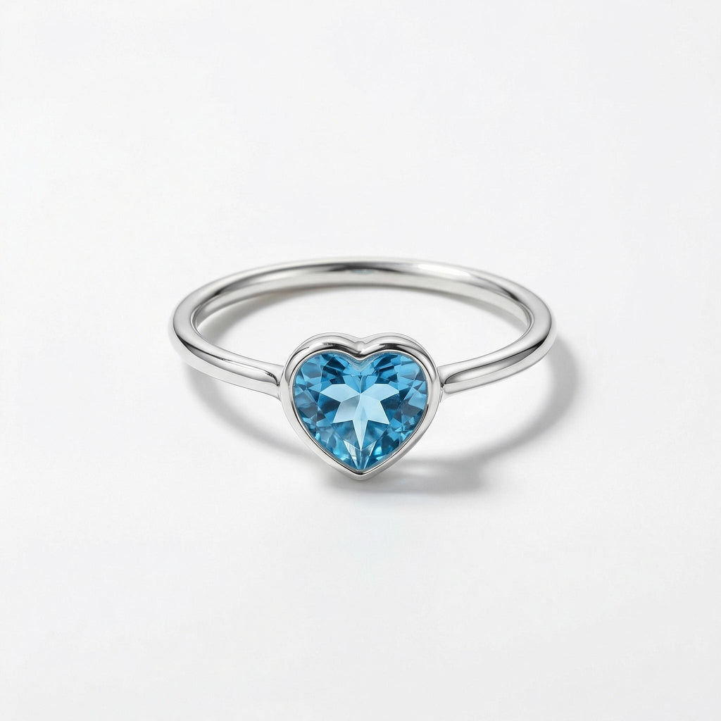 Blue Topaz Heart Ring: Handmade Sterling Silver December Birthstone