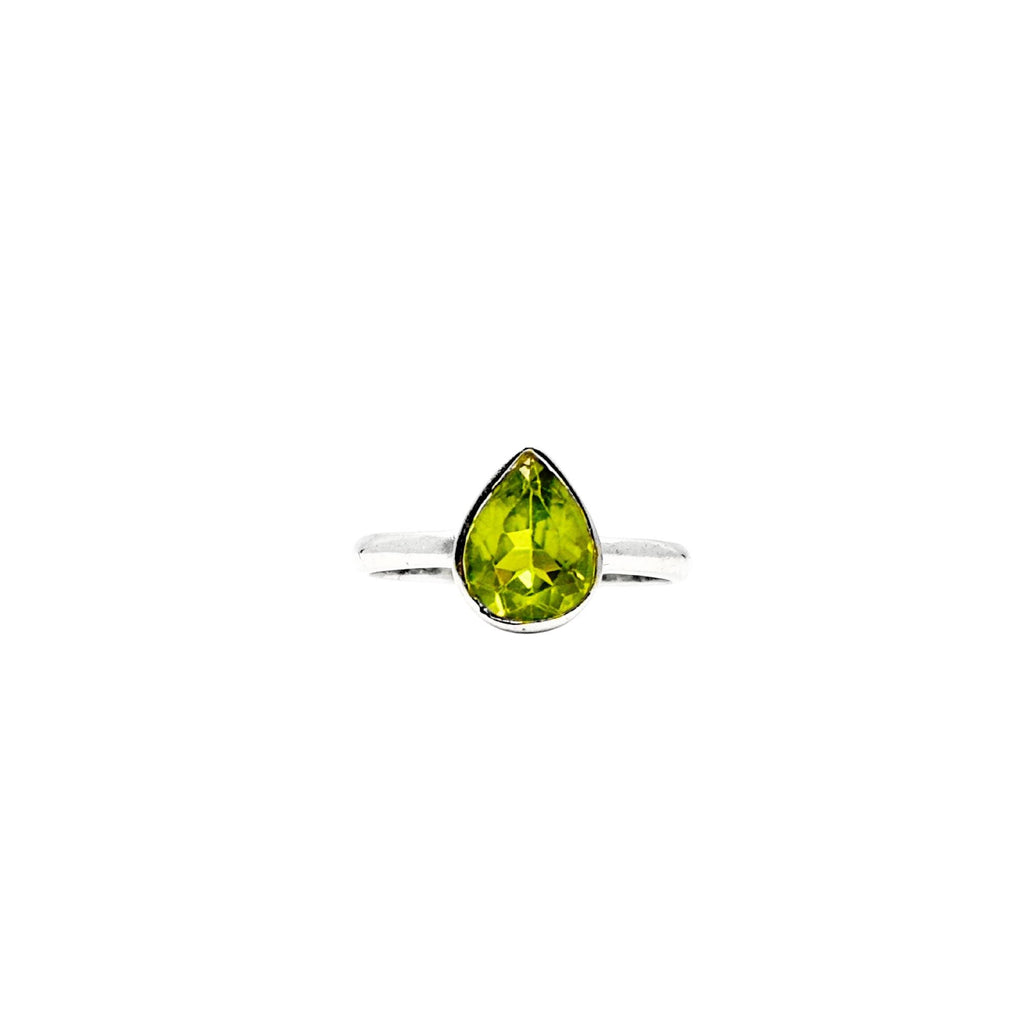 Pear Peridot Ring: Sterling Silver Green Gemstone, August Birthstone