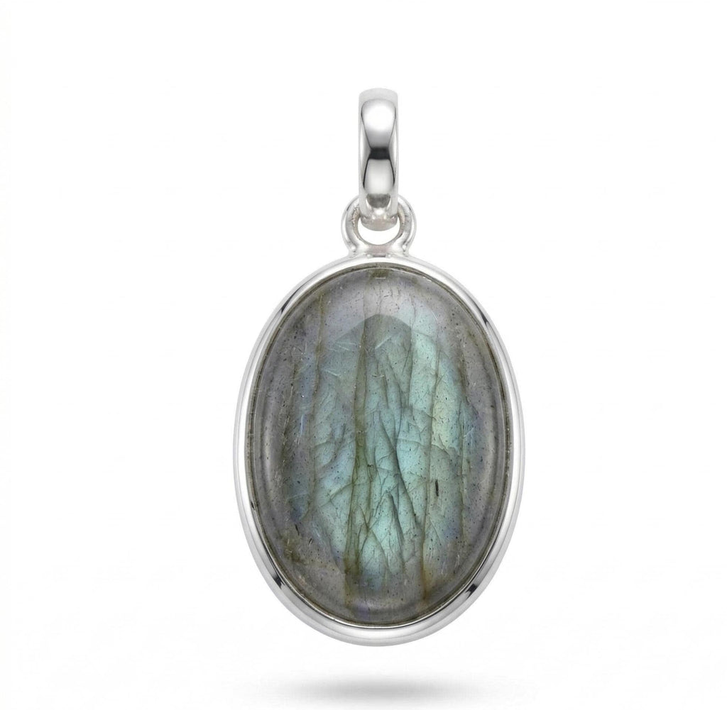 Labradorite Oval Pendant: Sterling Silver Celestial Necklace