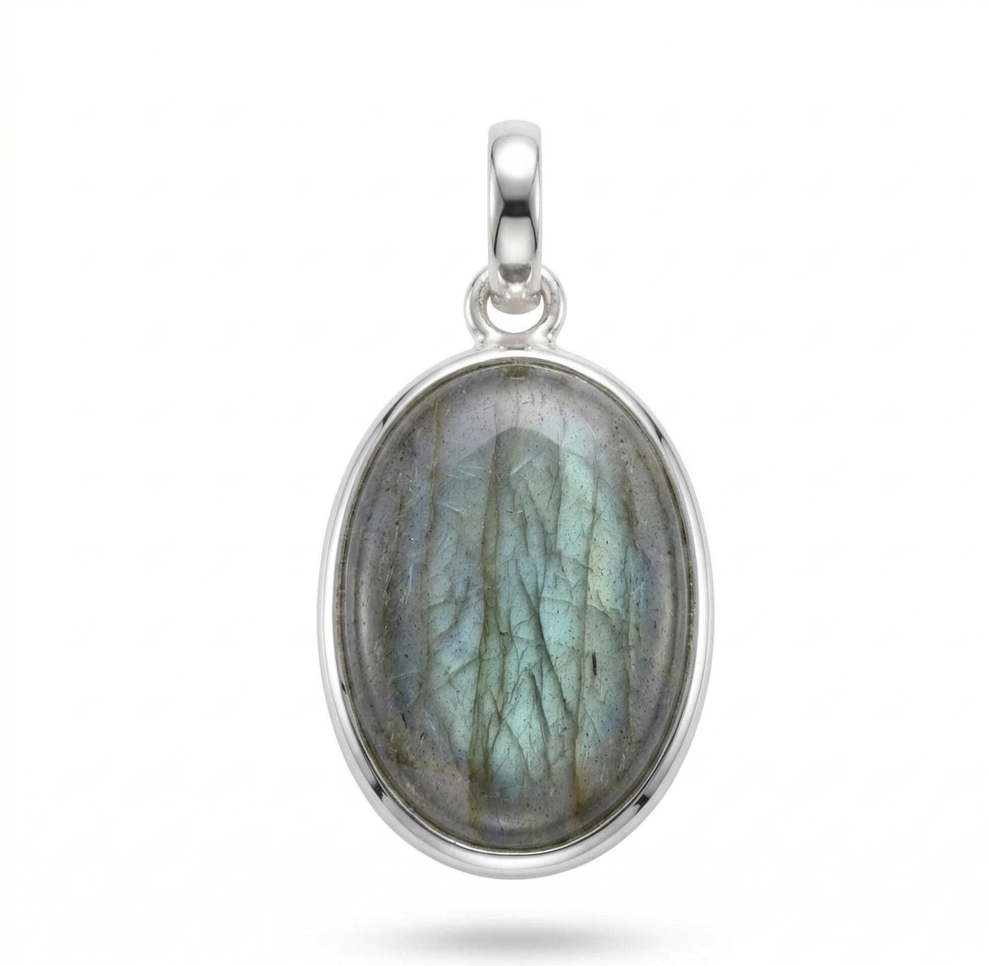 Labradorite Oval Pendant: Sterling Silver Celestial Necklace