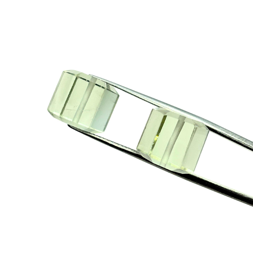 Green Amethyst Beads Pair, Faceted Cube Gemstone, 10mm
