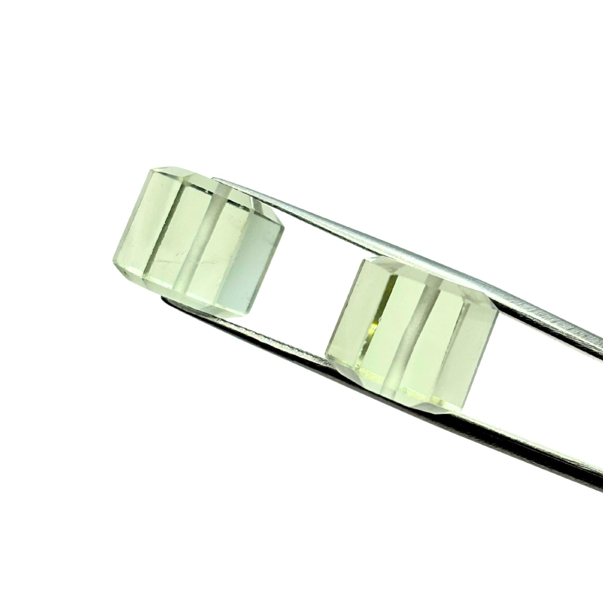 Green Amethyst Beads Pair, Faceted Cube Gemstone, 10mm