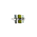 Raw Green & Blue Tourmaline Bar Ring: Handmade Sterling Silver Stacking Ring