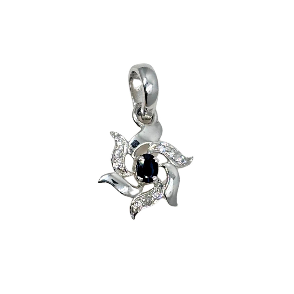Sapphire CZ Flower Pendant – Sterling Silver September Birthstone Necklace