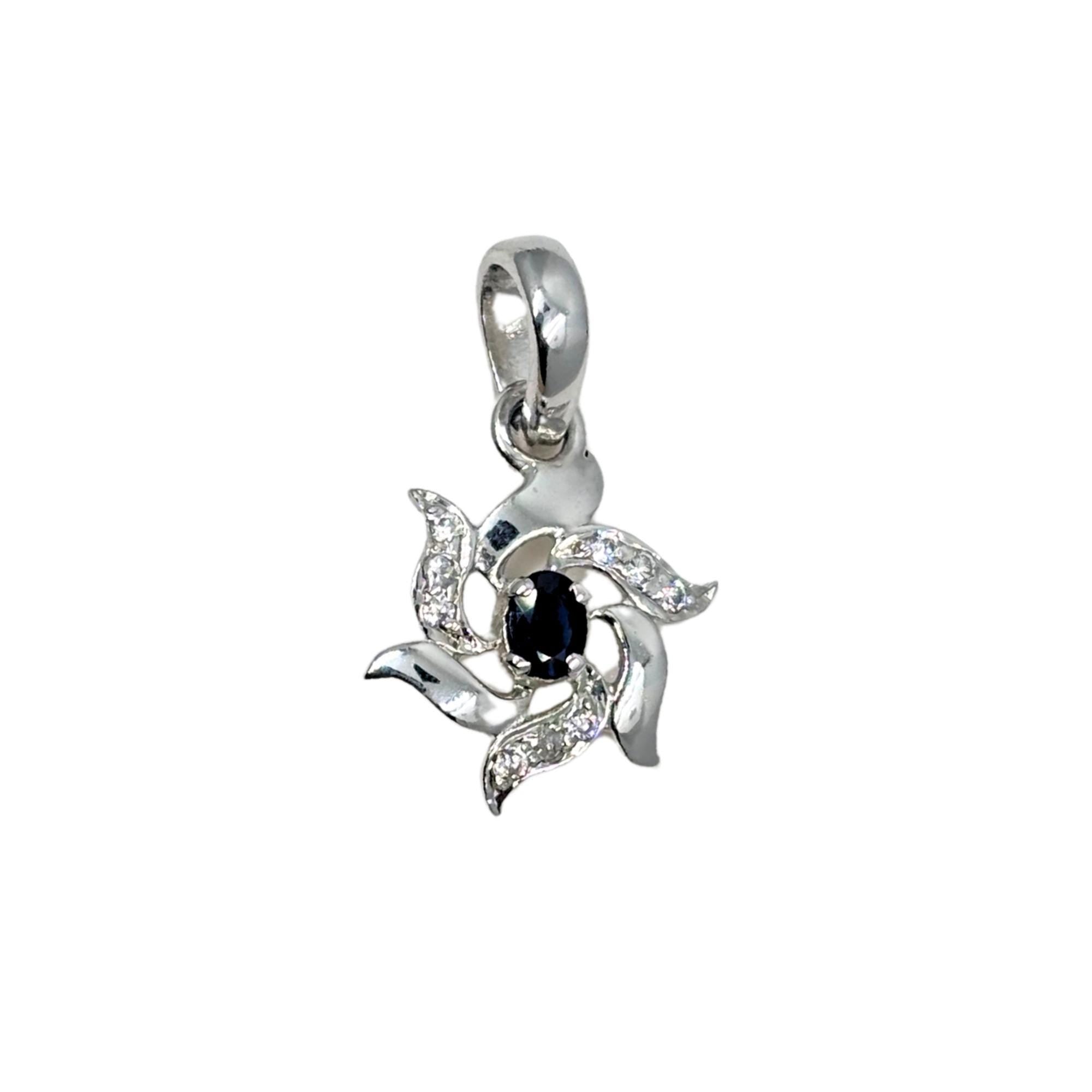 Sapphire CZ Flower Pendant – Sterling Silver September Birthstone Necklace