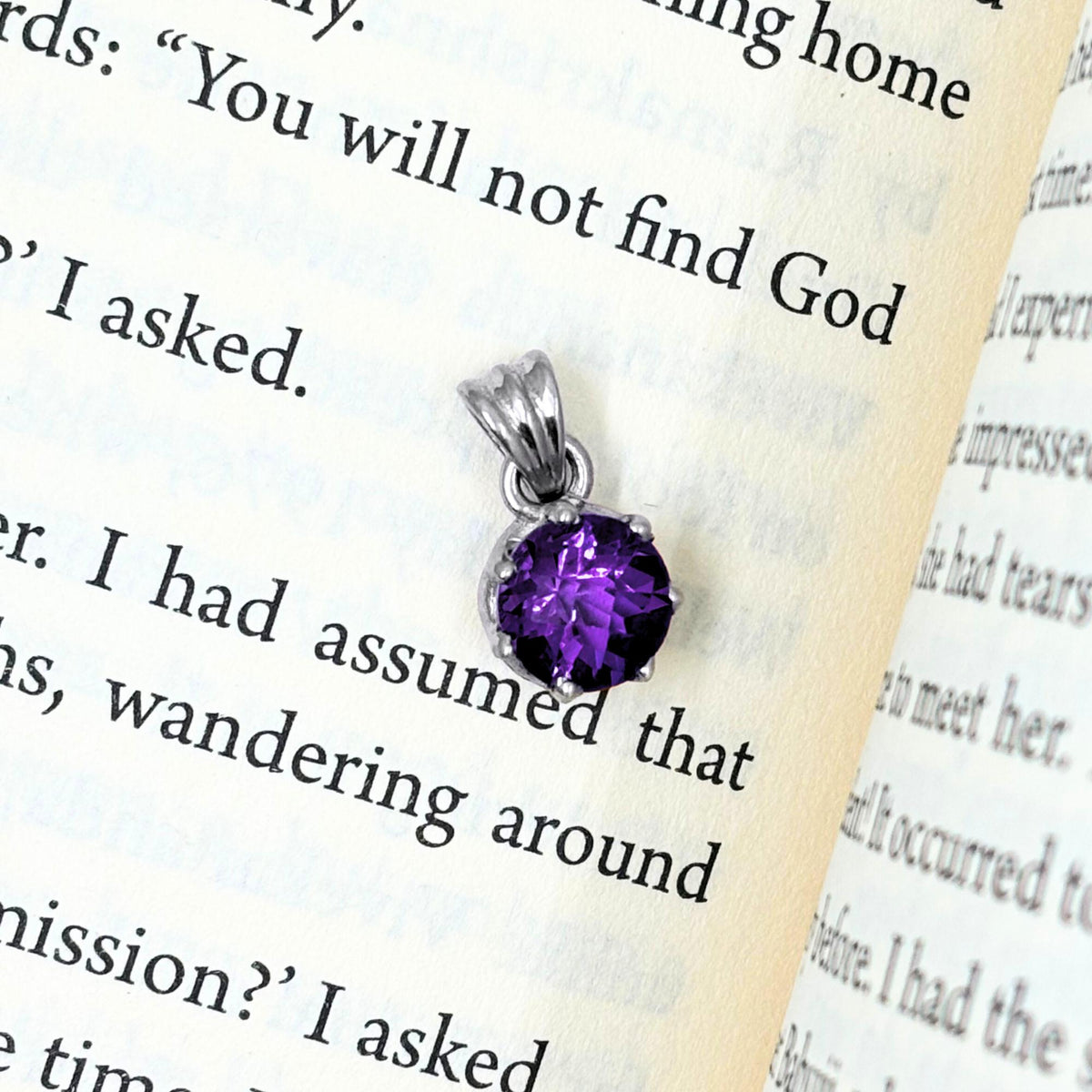 Amethyst Round Solitaire Pendant in 925 Sterling Silver – Deep Purple February Birthstone Necklace, Minimalist Gemstone Jewelry Gift for Her