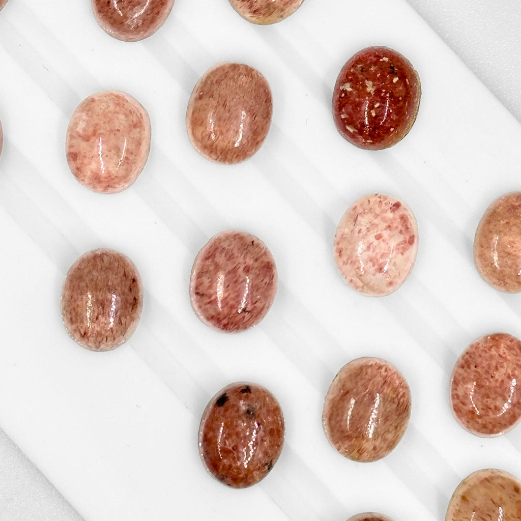 Sunstone Cabochons, Smooth Oval Gemstone Cabs, 10x8 MM, Pack of 3