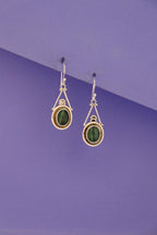 Malachite Oval Drop Earrings | 925 Sterling Silver, Boho Gemstone Dangle