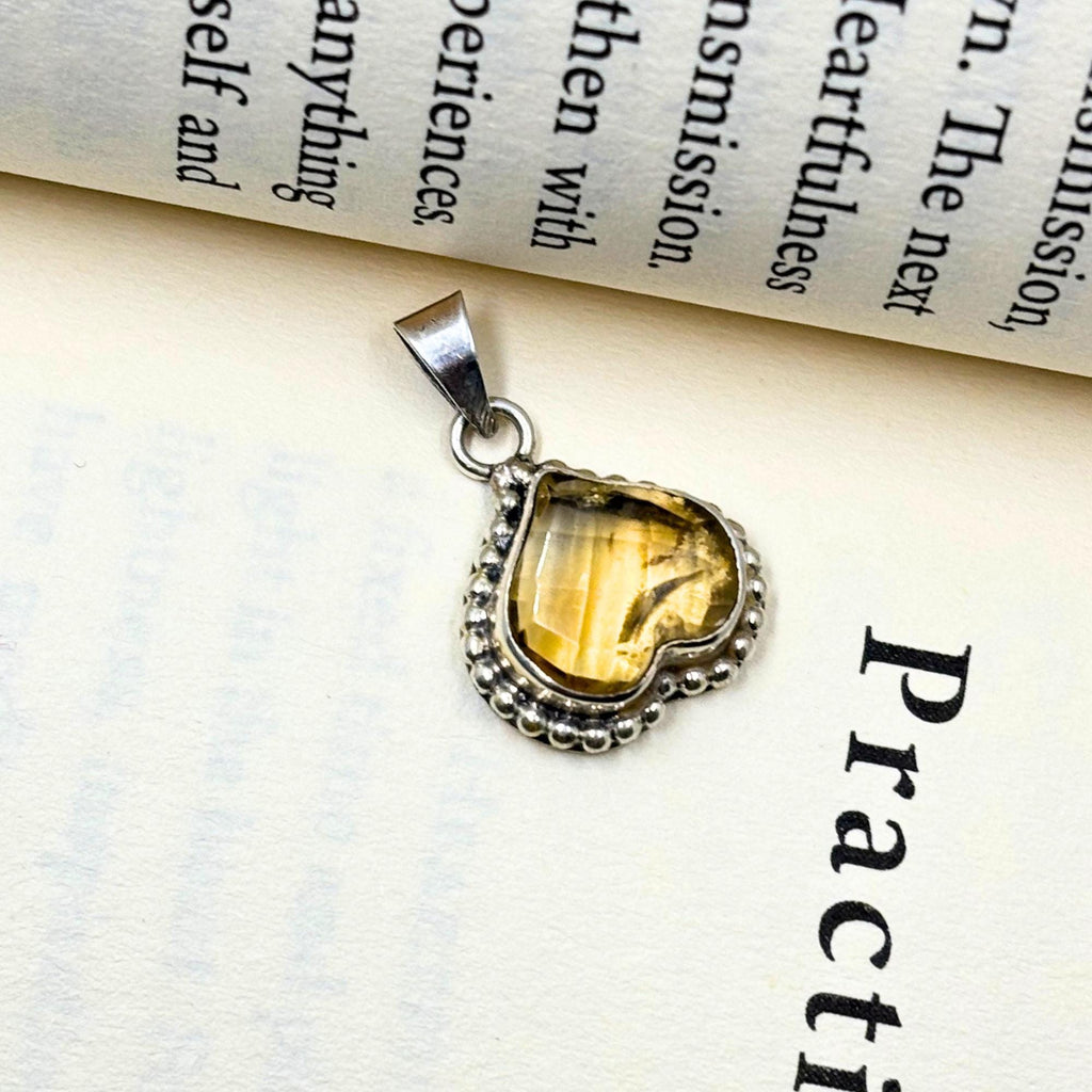 Vintage Style Citrine Heart Pendant in 925 Sterling Silver – Beaded Frame Yellow Gemstone Necklace, November Birthstone Jewelry Gift for Her