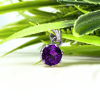 Amethyst Round Solitaire Pendant in 925 Sterling Silver – Deep Purple February Birthstone Necklace, Minimalist Gemstone Jewelry Gift for Her