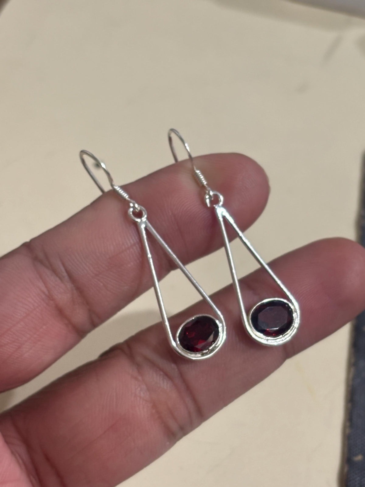 Garnet Drop Earrings 925 Sterling Silver | Oval Gemstone Dangle | January Birthstone | Handmade Jewelry