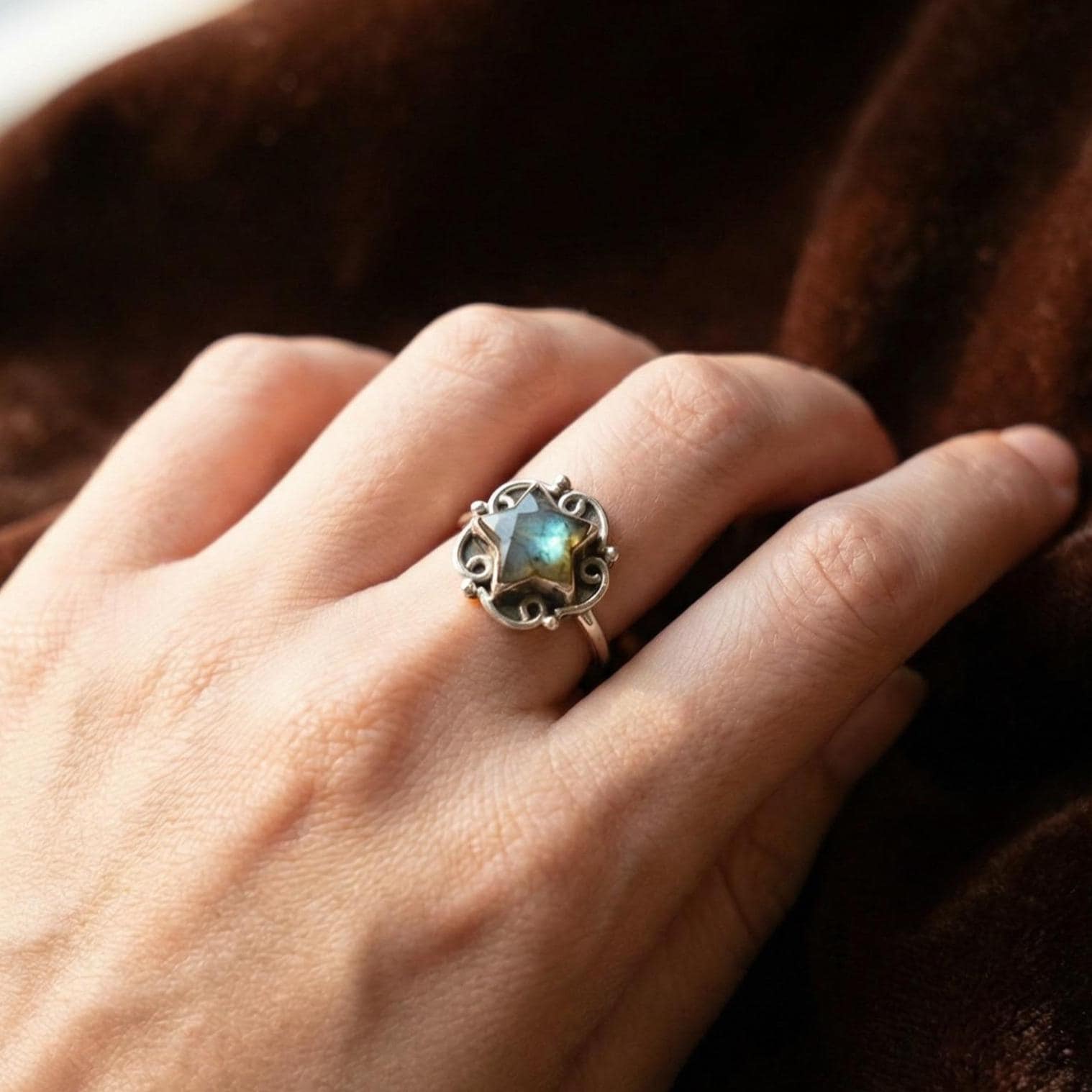 Labradorite Star Ring: Adjustable Sterling Silver Celestial Jewelry