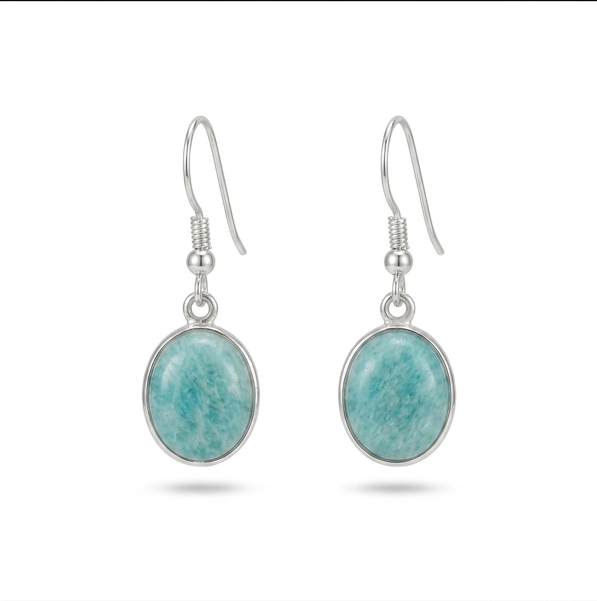 Amazonite Oval Drop Earrings 925 Sterling Silver | Oval Gemstone Dangle | Gift for Her | Boho Jewelry