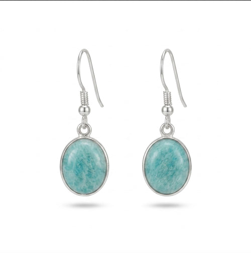 Amazonite Oval Drop Earrings 925 Sterling Silver | Oval Gemstone Dangle | Gift for Her | Boho Jewelry