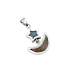 Dendritic Agate Star and Rainbow Fluorite Moon Pendant in 925 Sterling Silver – Celestial Gemstone Necklace, Boho Jewelry Gift for Her