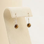 Handcrafted Tiger Eye Round Cabochon Earrings | Sterling Silver Dangle Gemstone