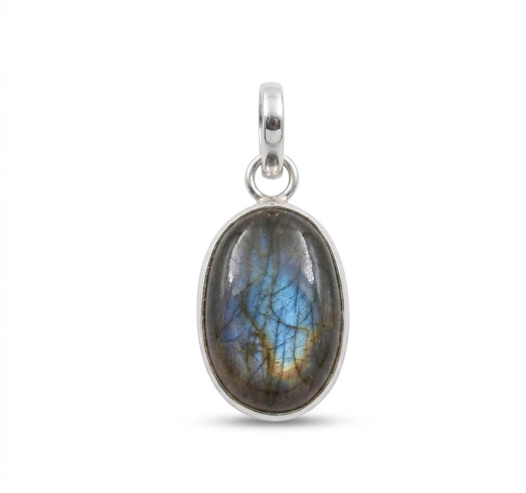 Labradorite Oval Pendant: Sterling Silver Celestial Necklace