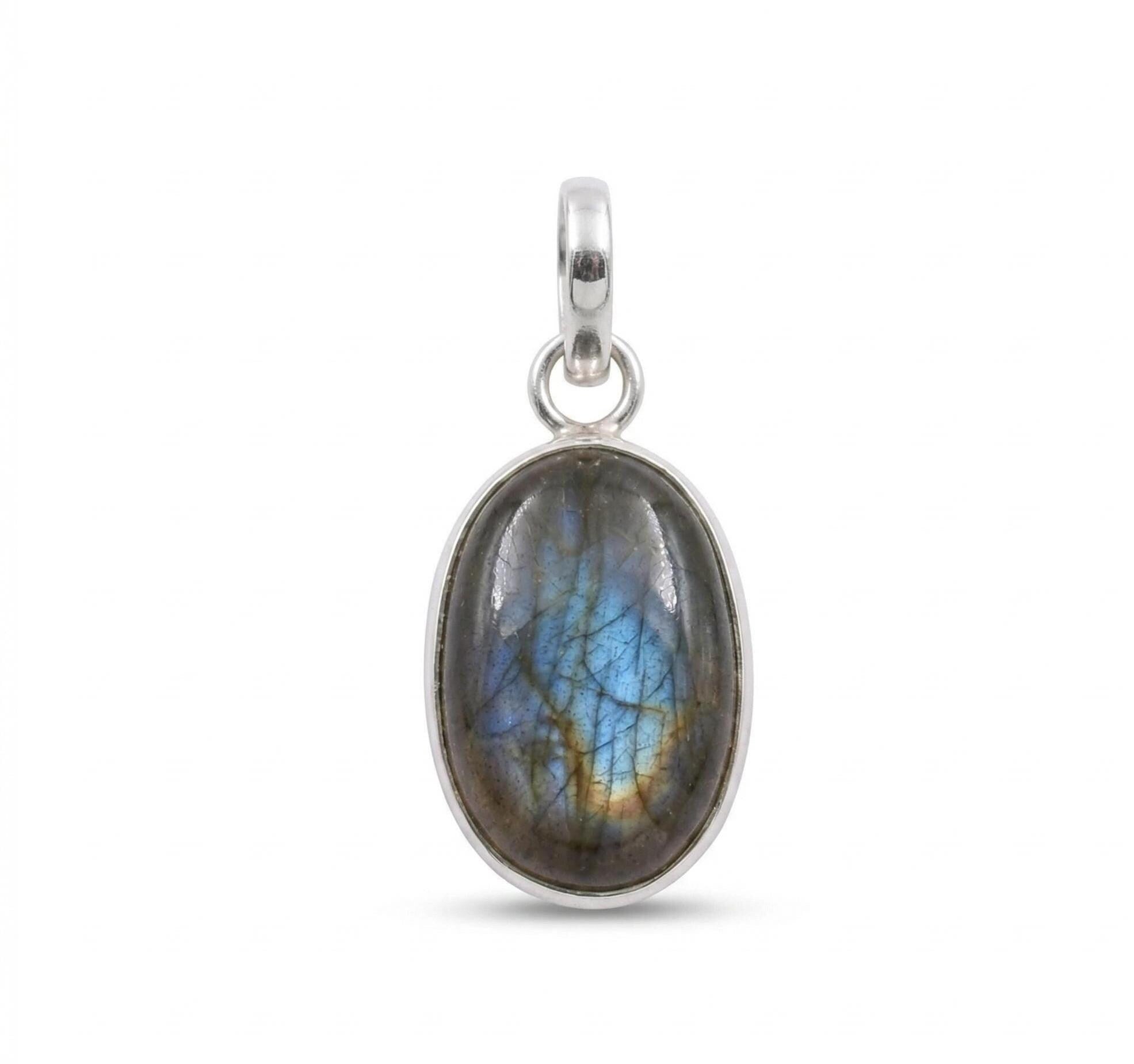 Labradorite Oval Pendant: Sterling Silver Celestial Necklace