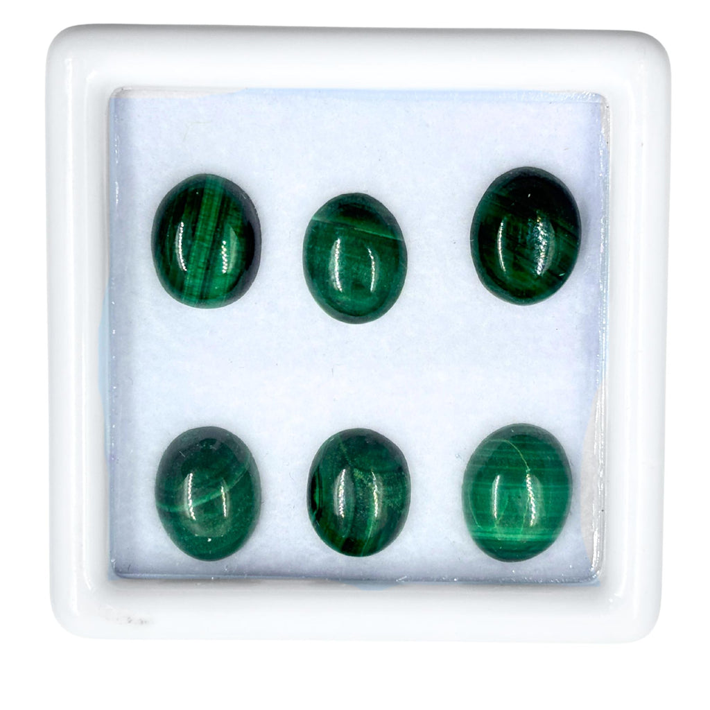 Malachite Oval Cabochons - AAA Grade, 10x8mm, Pack of 5