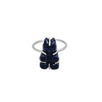 Sterling Silver Black Sunstone Teddy Bear Ring: Hand Carved Gemstone