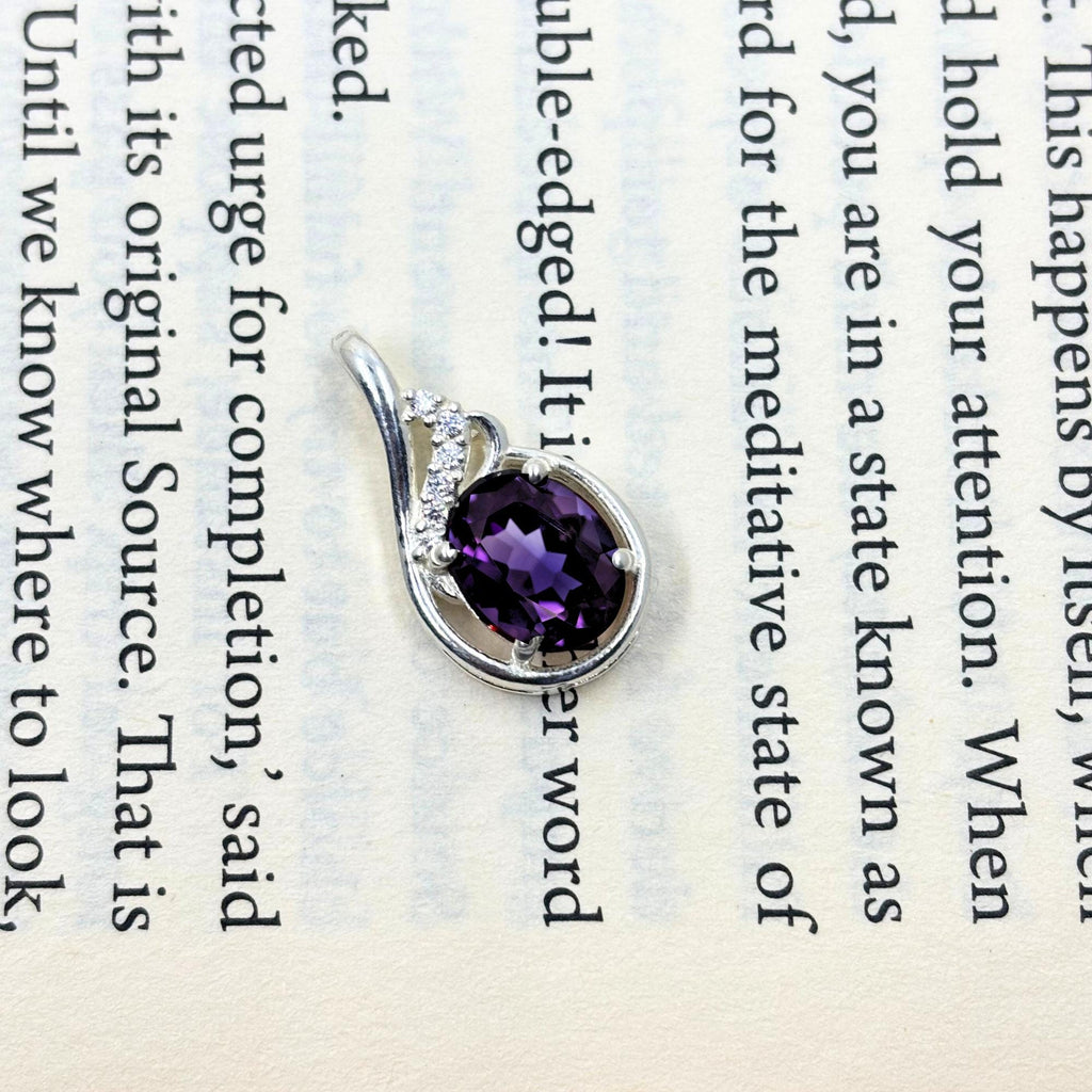 Amethyst Oval CZ Pendant in 925 Sterling Silver – Elegant Purple Gemstone Necklace, Sparkling February Birthstone Jewelry Gift for Her