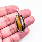 Tiger Eye Pendant Necklace, 925 Sterling Silver Golden Brown Crystal Pendant, Boho Gemstone Jewelry Gift for Her