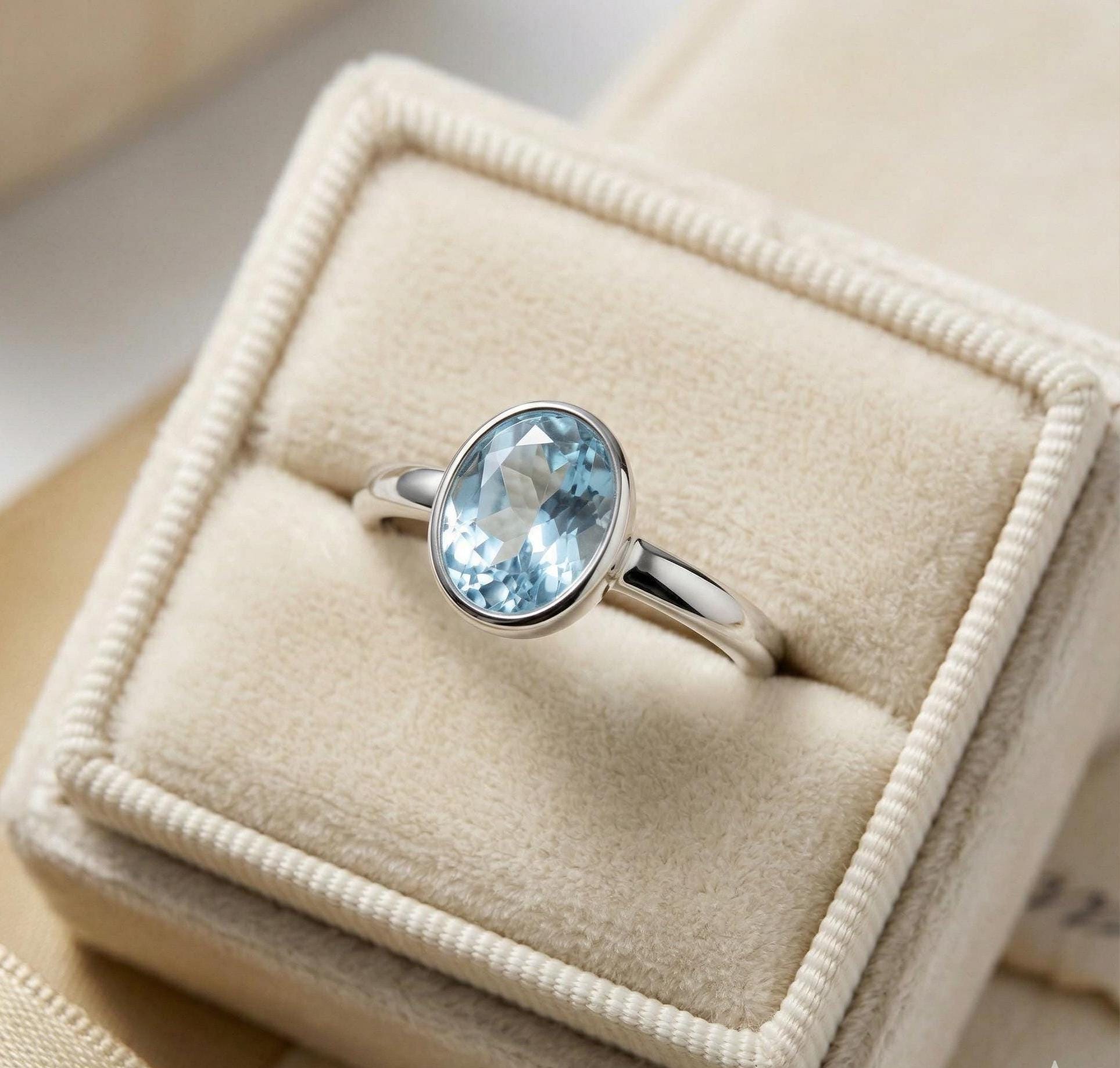 Blue Topaz Oval Ring: Sterling Silver December Birthstone