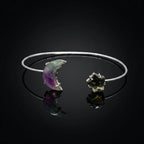 Sterling Silver Celestial Cuff Bracelet | Amethyst Moon, Smoky Quartz Star
