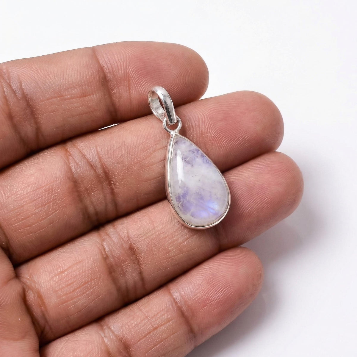 Teardrop Moonstone Pendant – 925 Sterling Silver Boho Gemstone Necklace