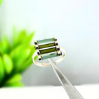 Raw Green Tourmaline Bar Ring: Sterling Silver October Birthstone