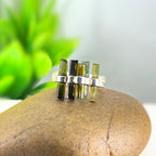 Raw Green Tourmaline Bar Ring: Sterling Silver Minimalist Stacking Ring