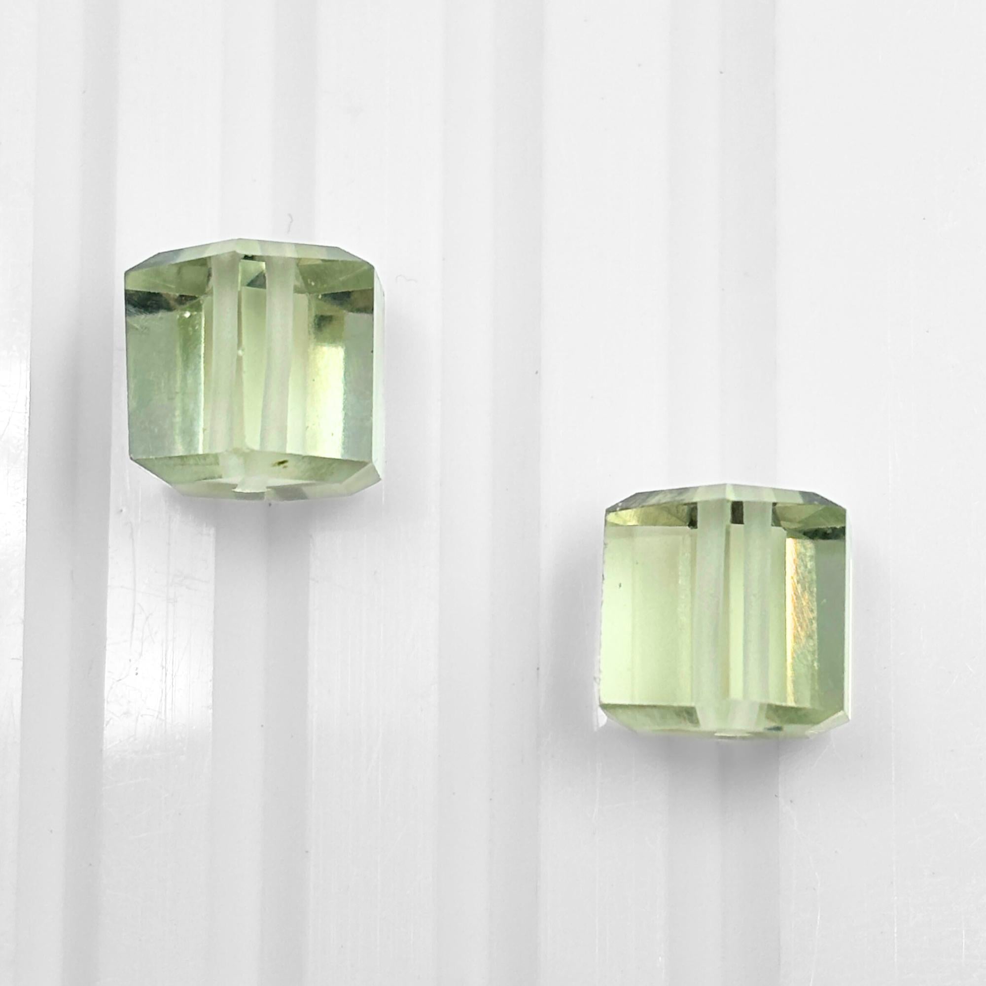 Green Amethyst Beads Pair, Faceted Cube Gemstone, 10mm