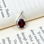 Garnet Oval CZ Pendant in 925 Sterling Silver – Deep Red January Birthstone Necklace, Elegant Gemstone Jewelry Gift for Her