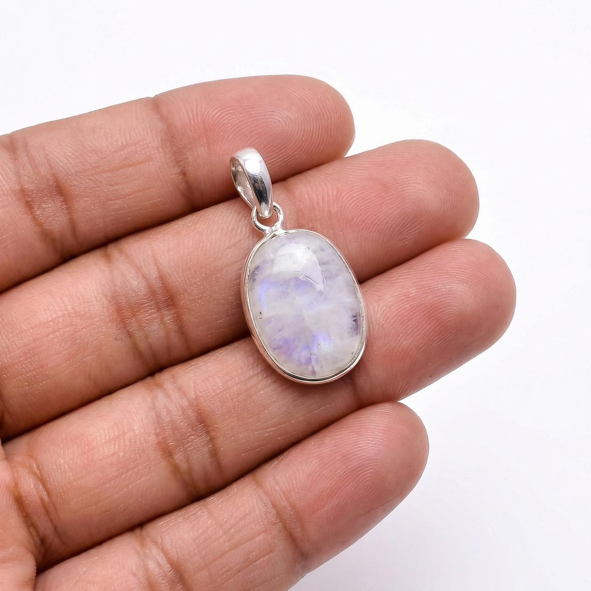 Oval Moonstone Pendant – Sterling Silver Boho Gemstone Necklace