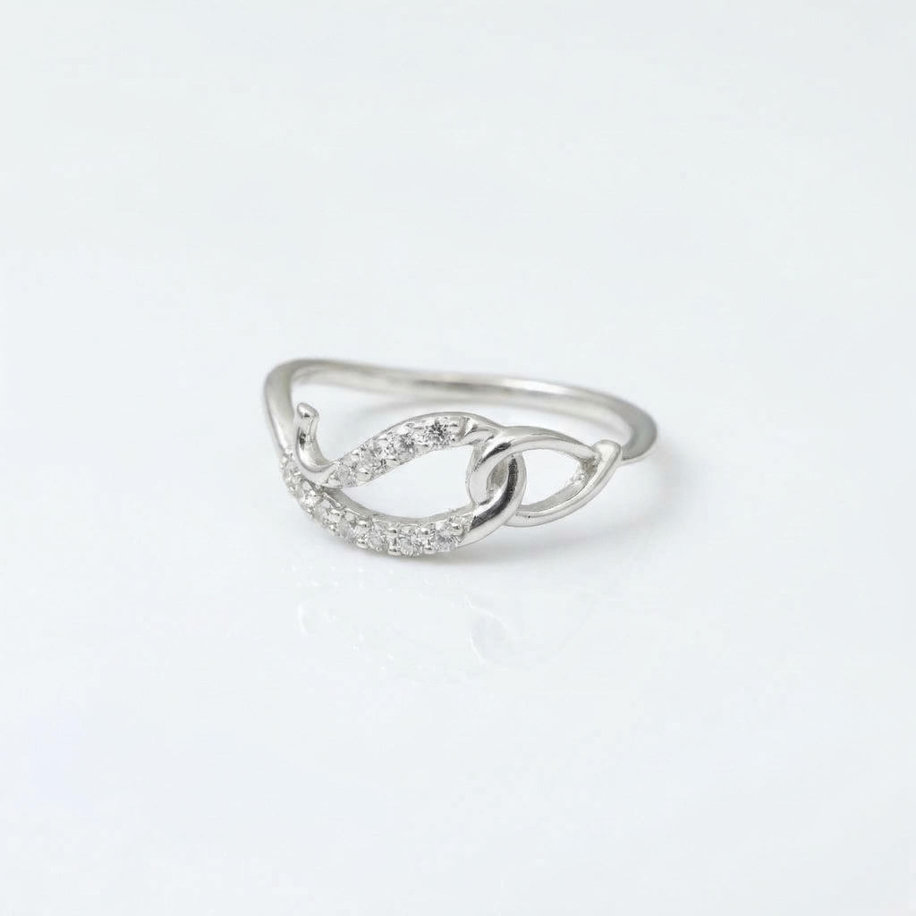 Sterling Silver CZ Chain Link Ring, Double Pavé Interlock Band, Stackable Jewelry