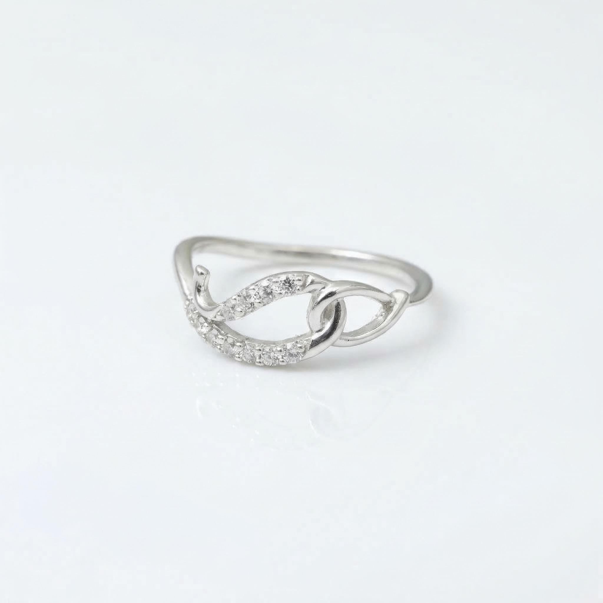 Sterling Silver CZ Chain Link Ring, Double Pavé Interlock Band, Stackable Jewelry