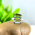 Raw Green Tourmaline Bar Ring: Sterling Silver October Birthstone
