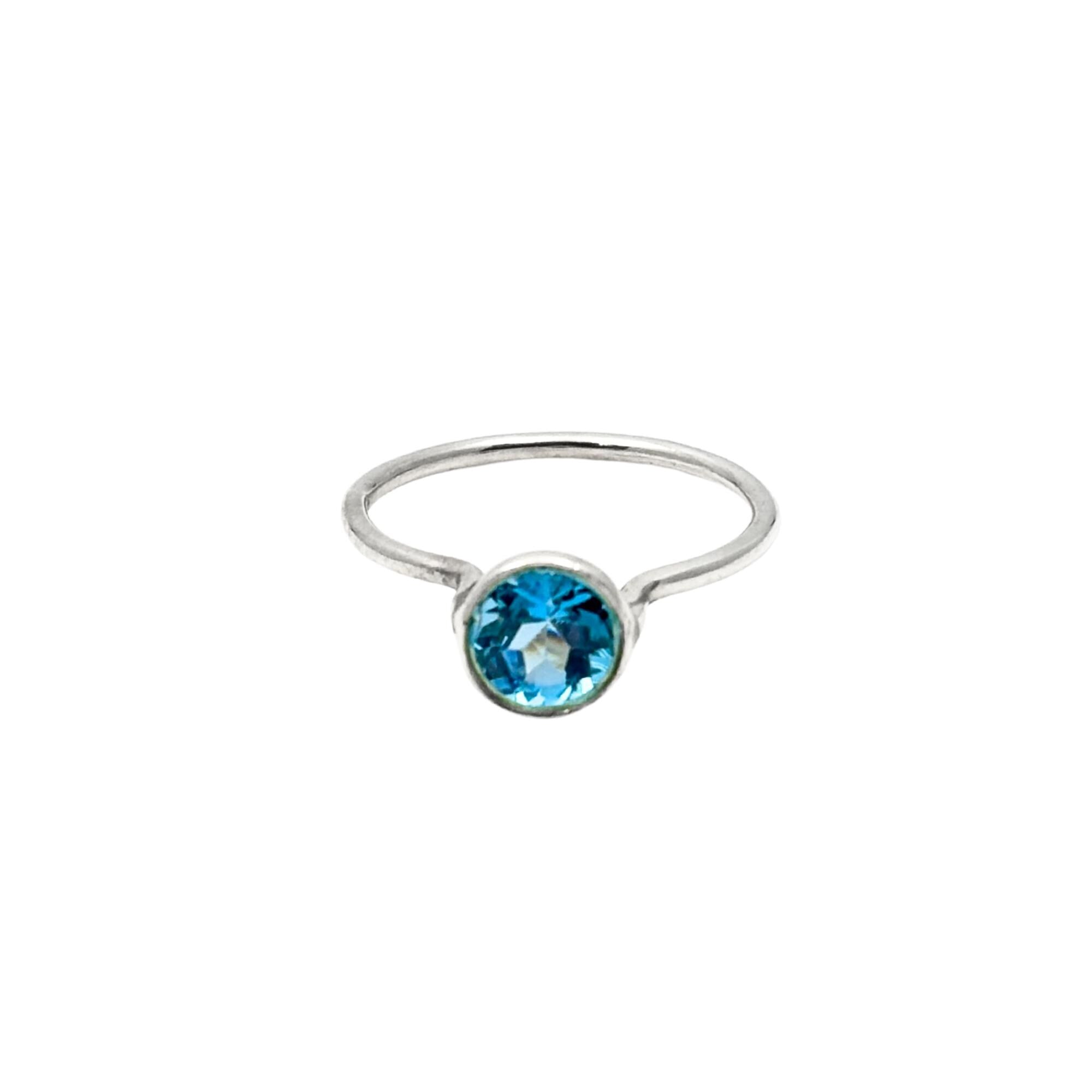Blue Topaz Sterling Silver Ring: Handmade Minimalist Birthstone Jewelry